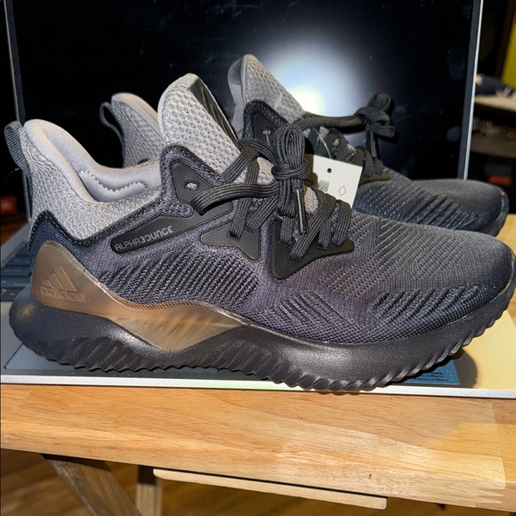 Adidas Gray and Black Athletic Shoes with Textured Knit Upper - Picture 1 of 6